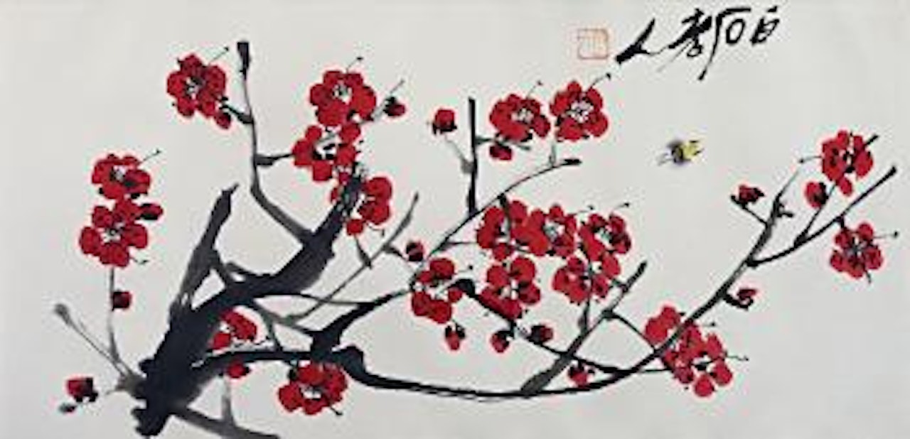 Blossoming plum tree and Bee by Qi Baishi
