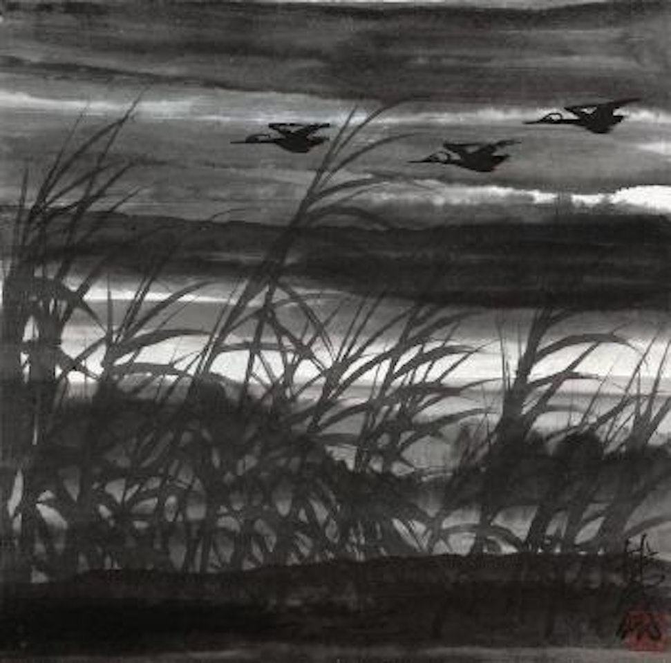 Wild Geese fly over the reeds by Lin Fengmian