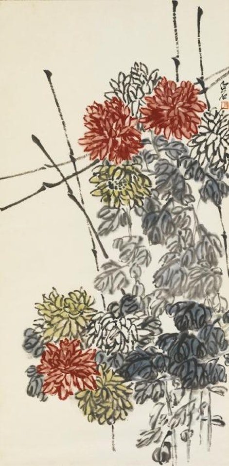 Chrysanthemums on A Fence by Qi Baishi