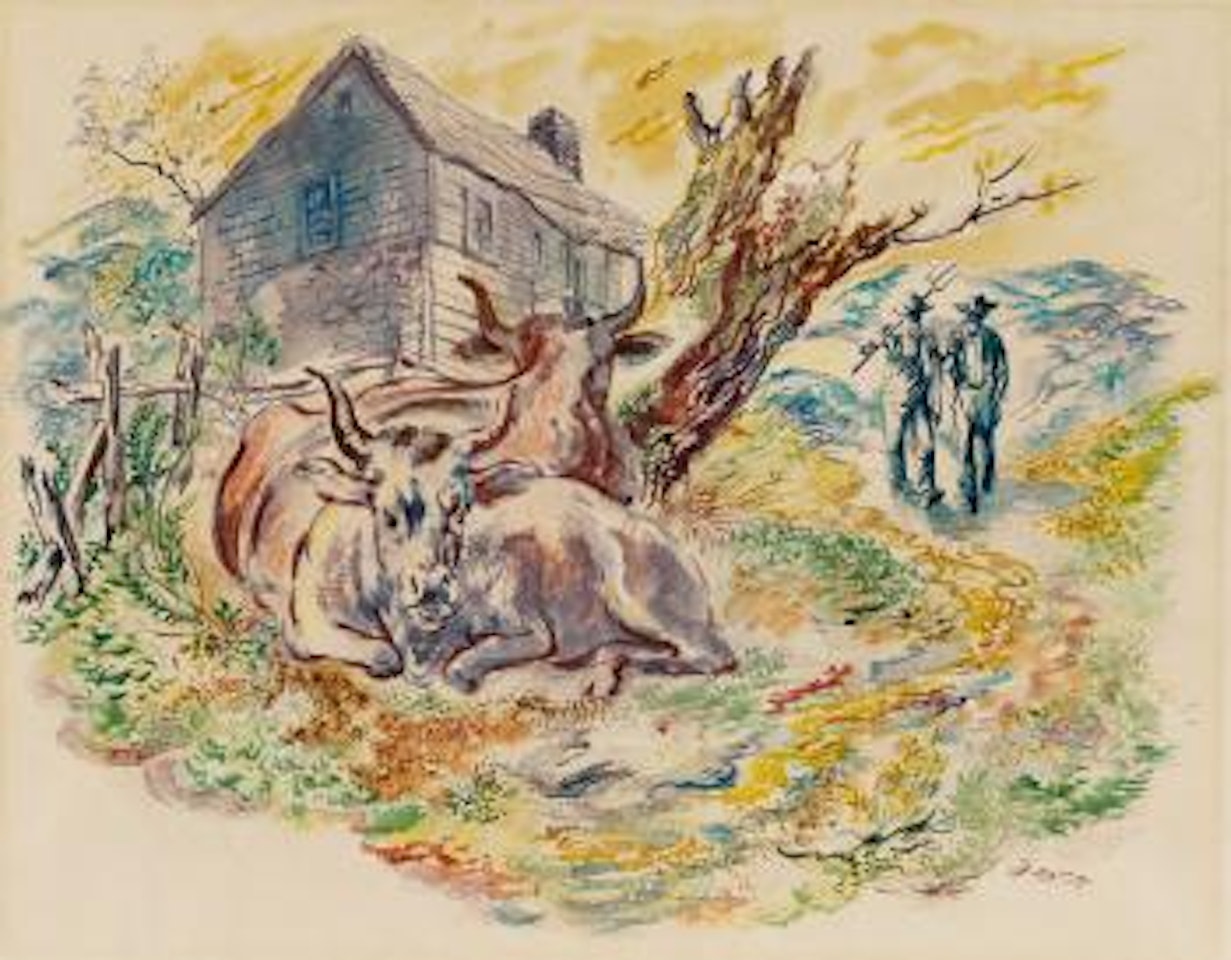 Bäuerliche Szene mit Rindern by George Grosz