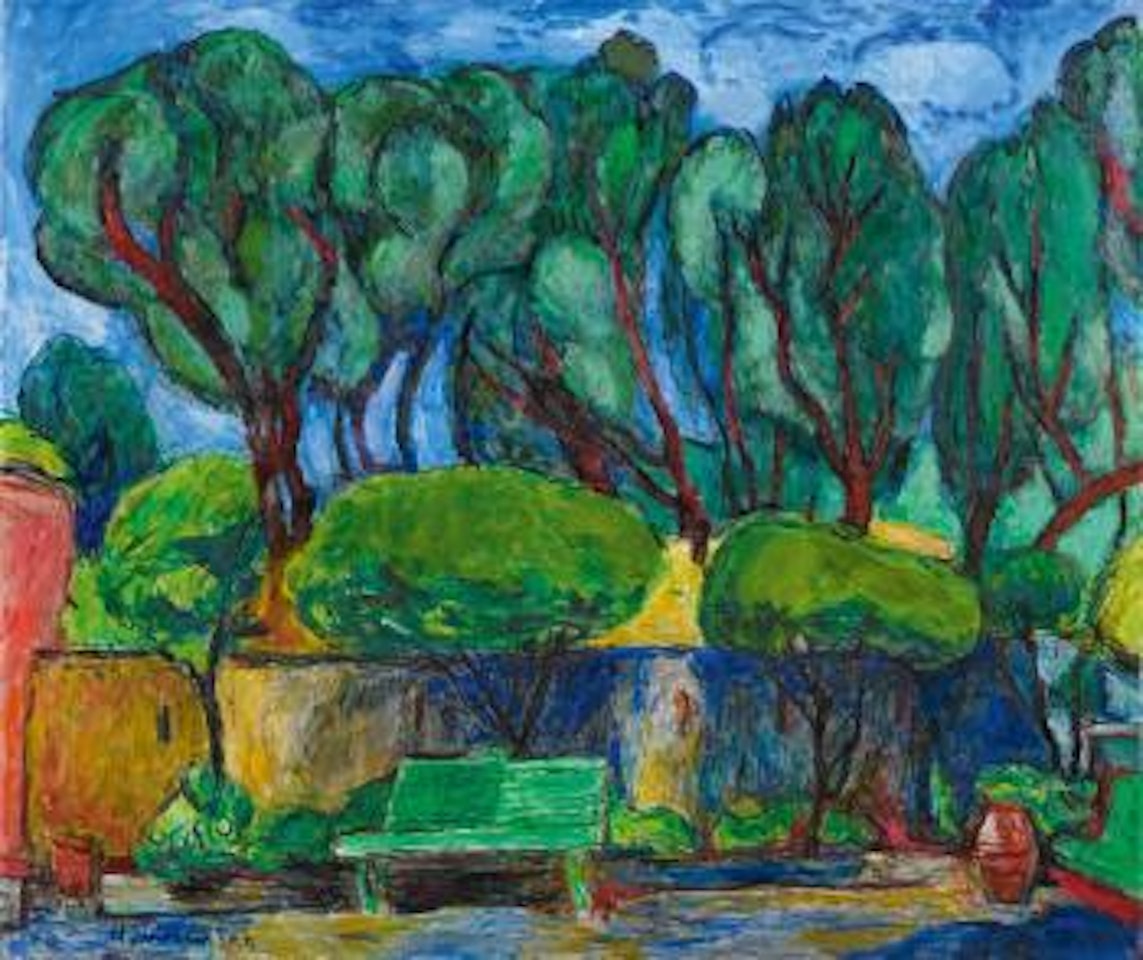 Parkbank im Hof der Villa Le Lagore by Hans Purrmann