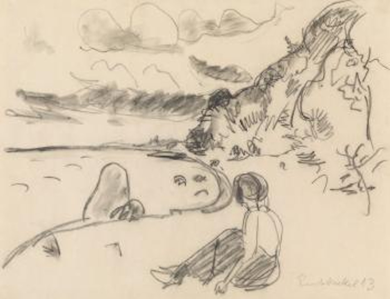 Sitzende am Strand von Osterhoz (Flensburger Förde) by Erich Heckel
