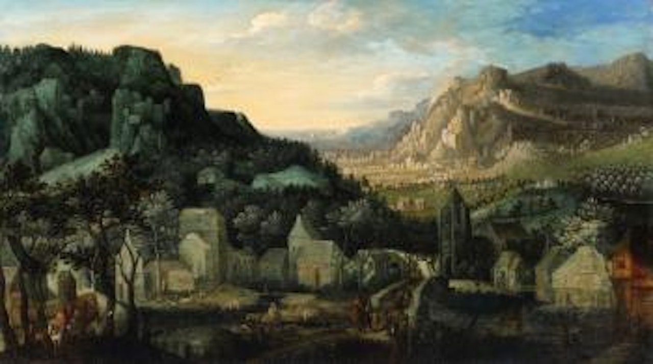 A Panoramic Landscape with Peasants and Travellers by Flemish School