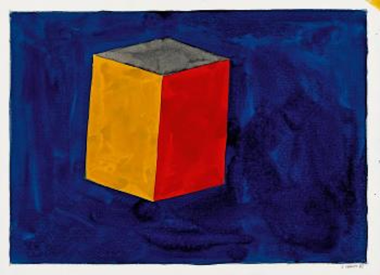 Untitled (cube on blue ground). by Sol LeWitt