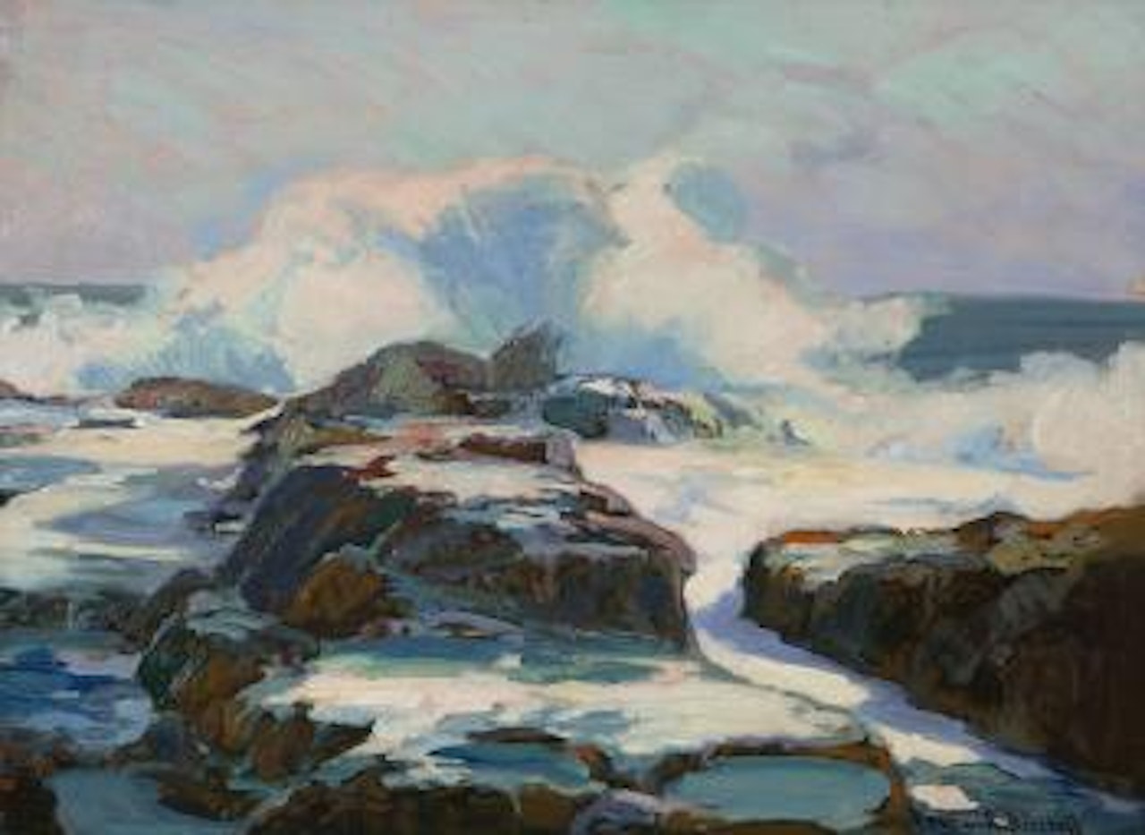 Rocky coastal with crashing surf by Franz A Bischoff