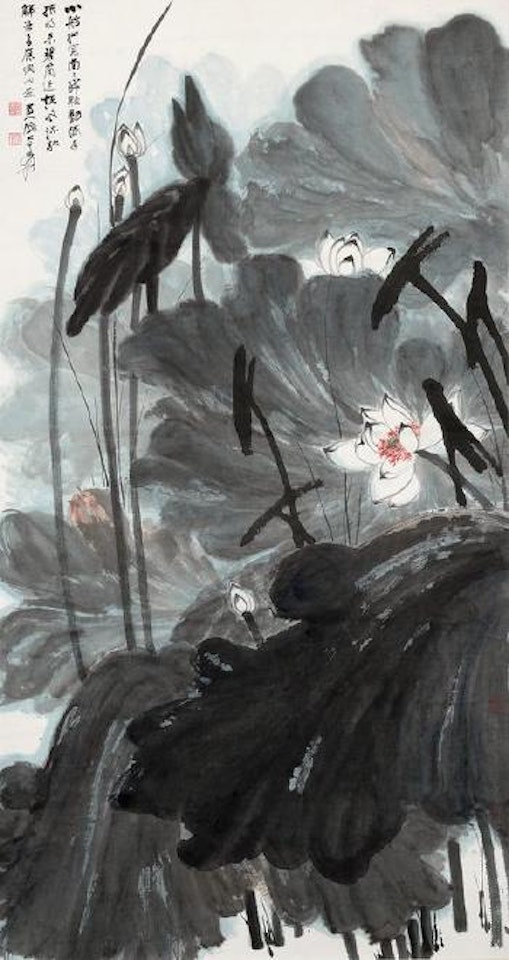 Lotus in wind by Zhang Daqian