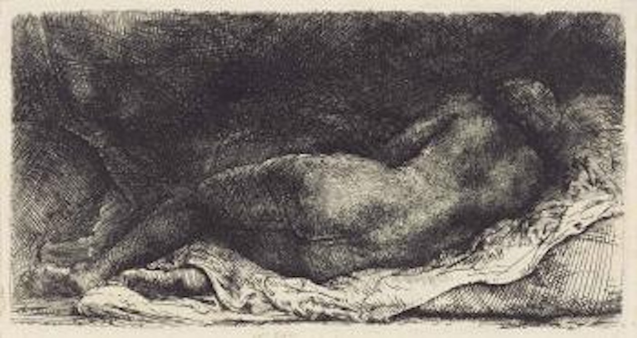 Reclining Female Nude ('la Negresse Couché') by Attributed to Rembrandt Harmensz van Rijn