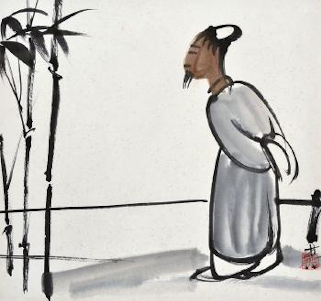 Old Man Admiring Bamboo by Lin Fengmian