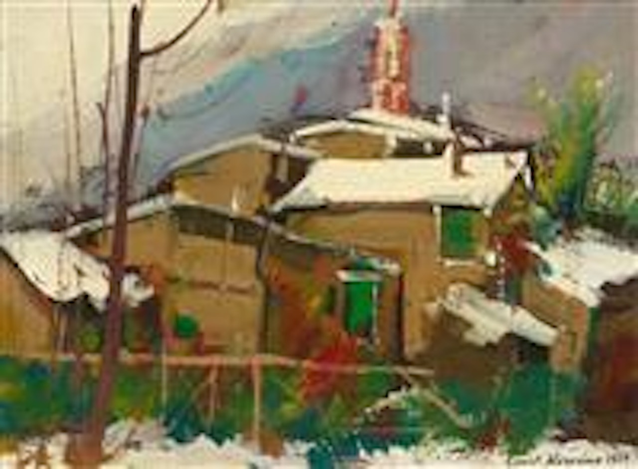 Bauernhäuser im Schnee by Konstantin Alekseevich Korovin