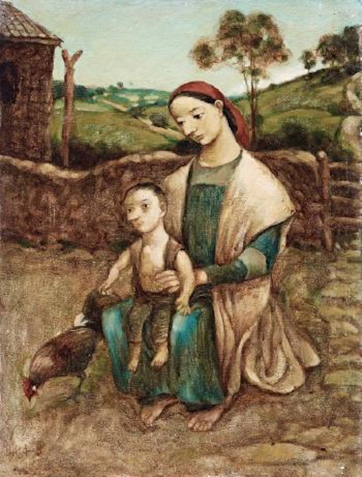 Mother and Child in the Yard by Ye Yongqing