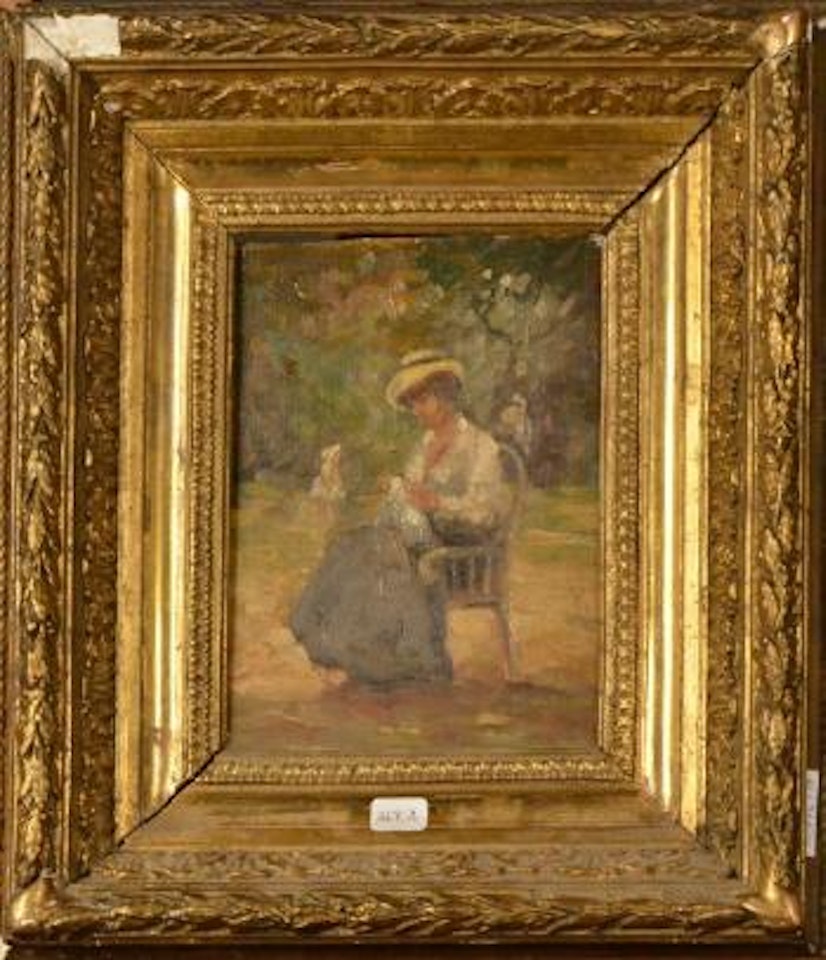 Femme cousant by Luigi Loir