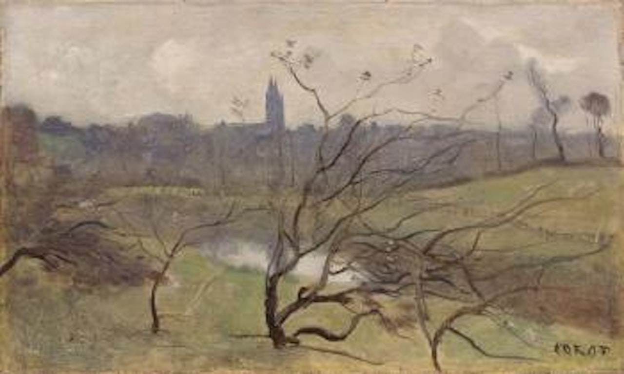 Saint-Lô, vue d'ensemble à travers des branchages by Jean Baptiste Camille Corot