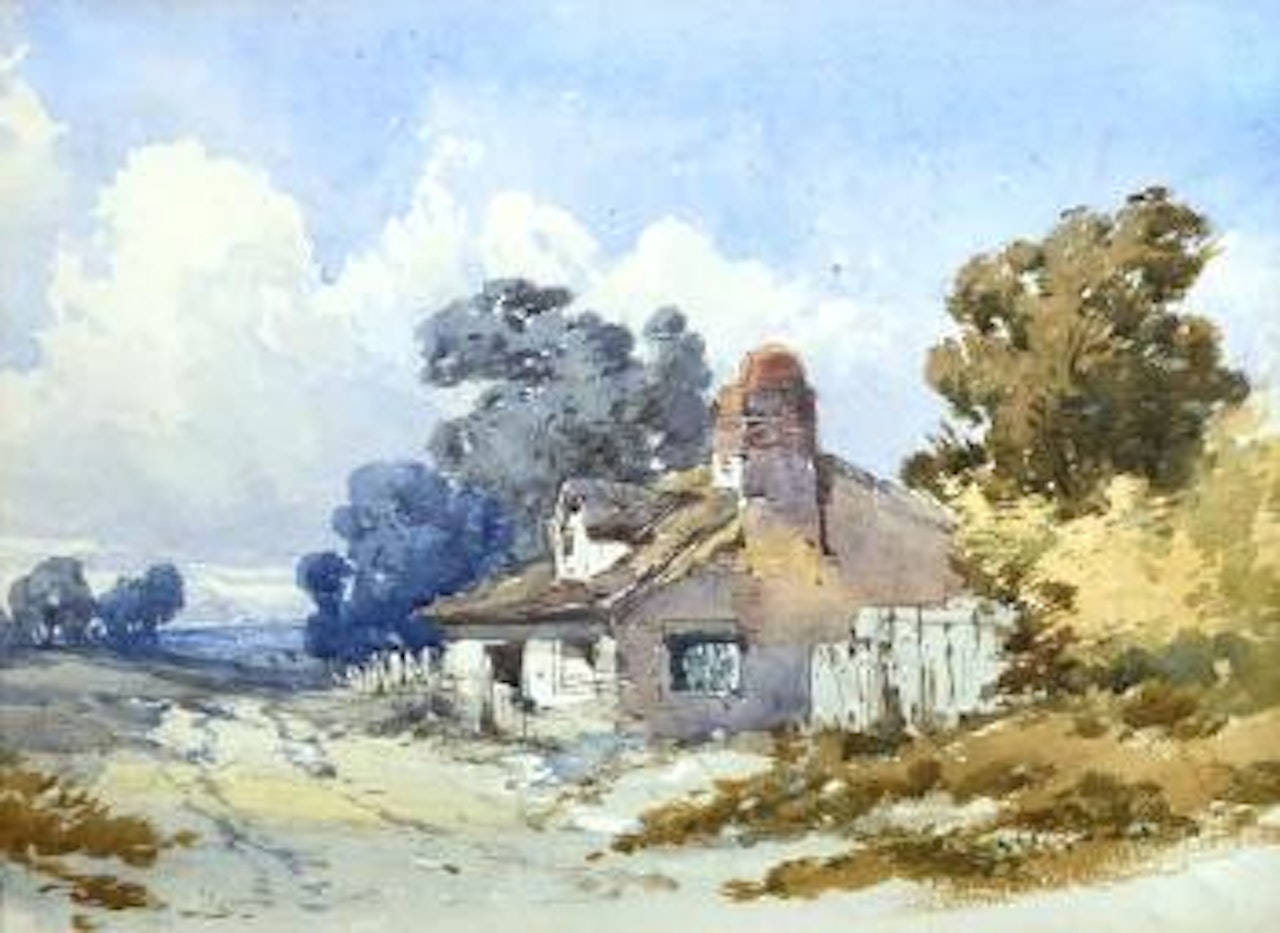 Landscape with country cottage by William Callow