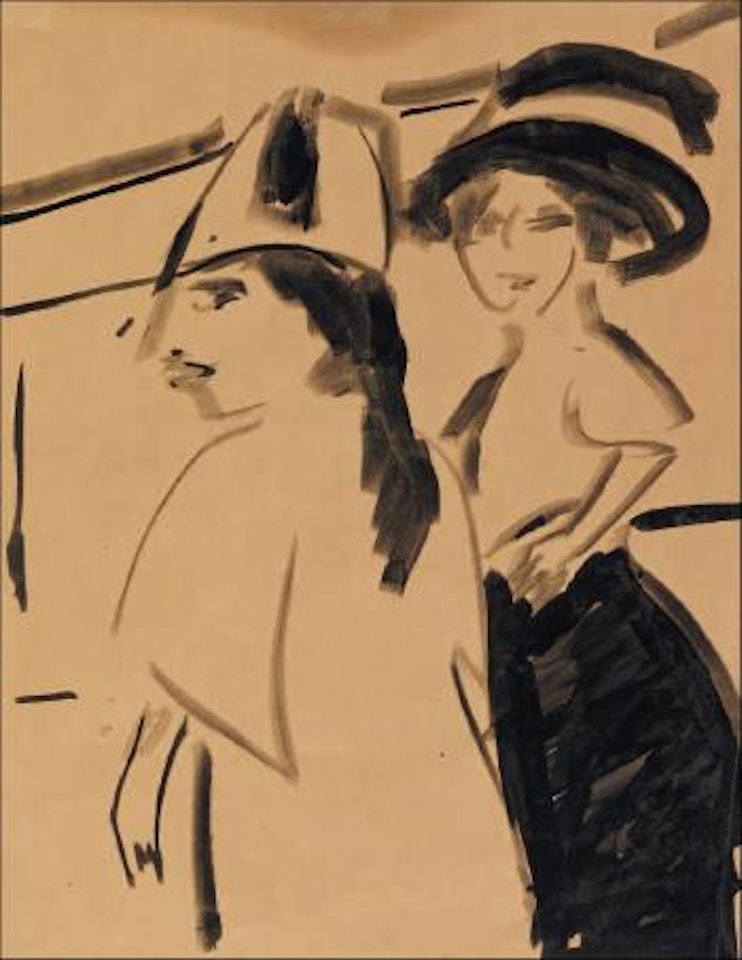 Zwei Frauen mit Hüten by Ernst Ludwig Kirchner