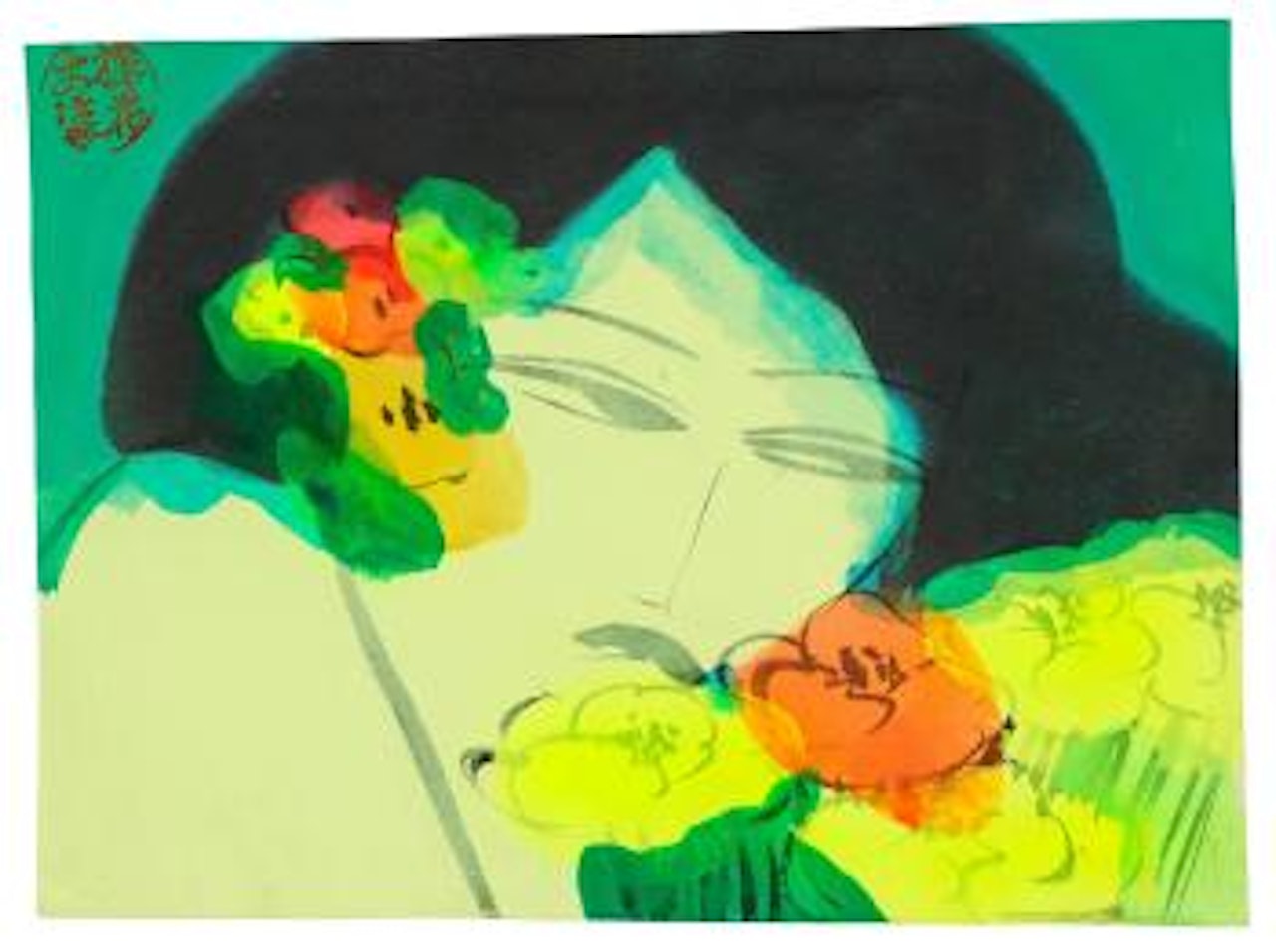 Woman with flowers by Walasse Ting