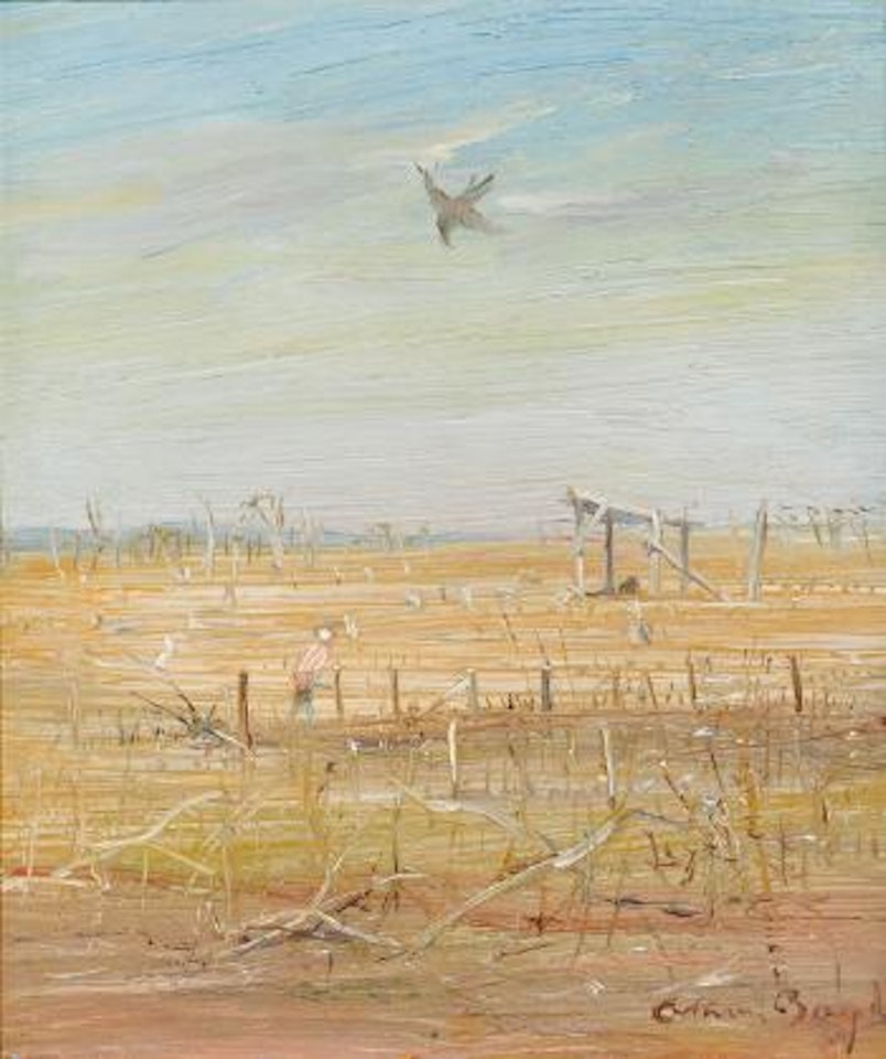 Farmer near sheep shelter, Wimmera by Arthur Merric Bloomfield Boyd