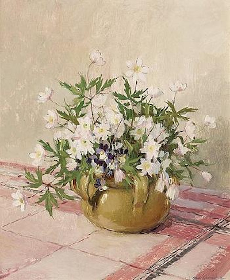 Still life with wood anemones and heartsease by Olle Hjortzberg