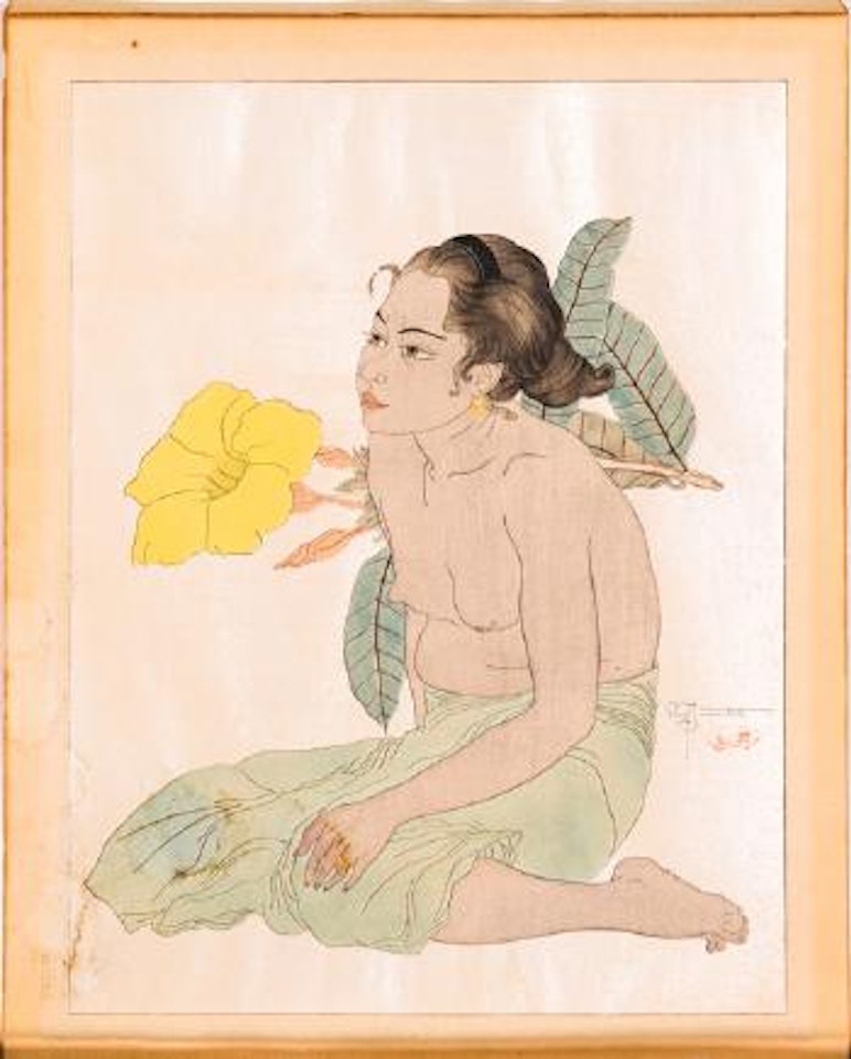 Jeune Fille de Saipan et Fleurs D'Hibiscus Marianes by Paul Jacoulet