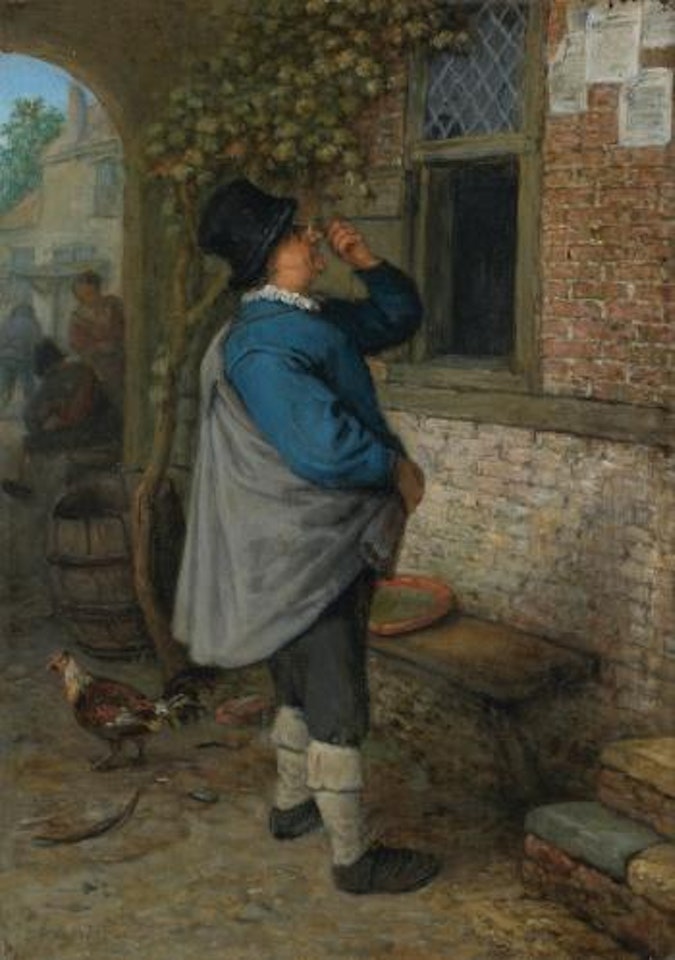 A man with pince-nez, reading notices (the sense of sight) by Adriaen van Ostade
