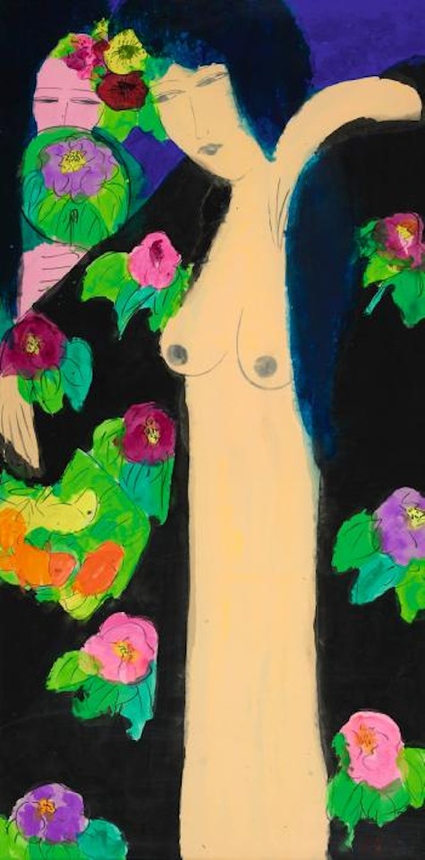 Girl dancing with flowers by Walasse Ting