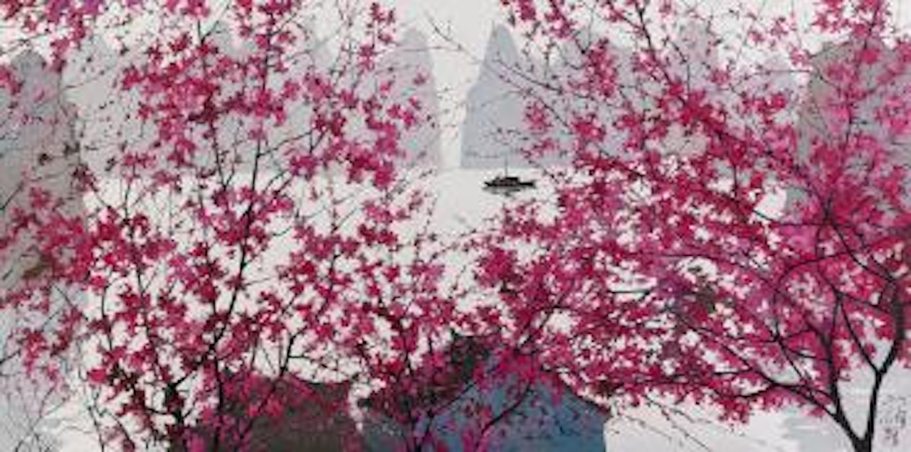 Fishing Boat among flowers by Pang Jiun