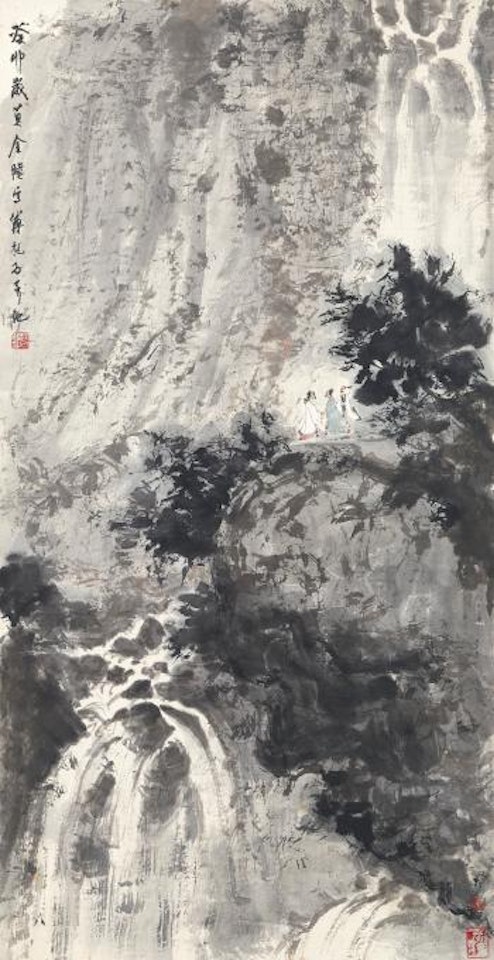 Appreciating Waterfall in The Mountains by Fu Baoshi