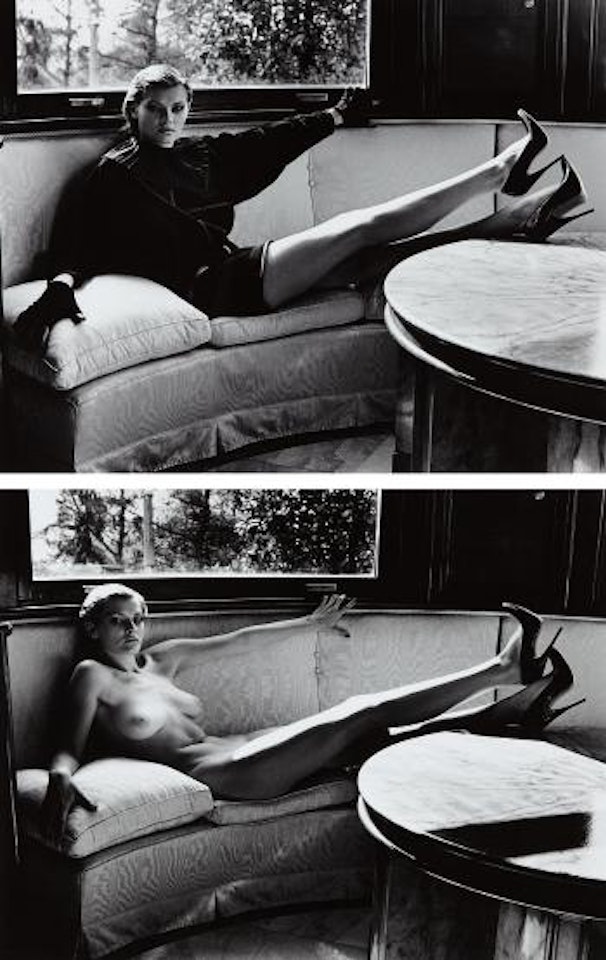 Dressed and Nude Model Reclining, Brescia by Helmut Newton