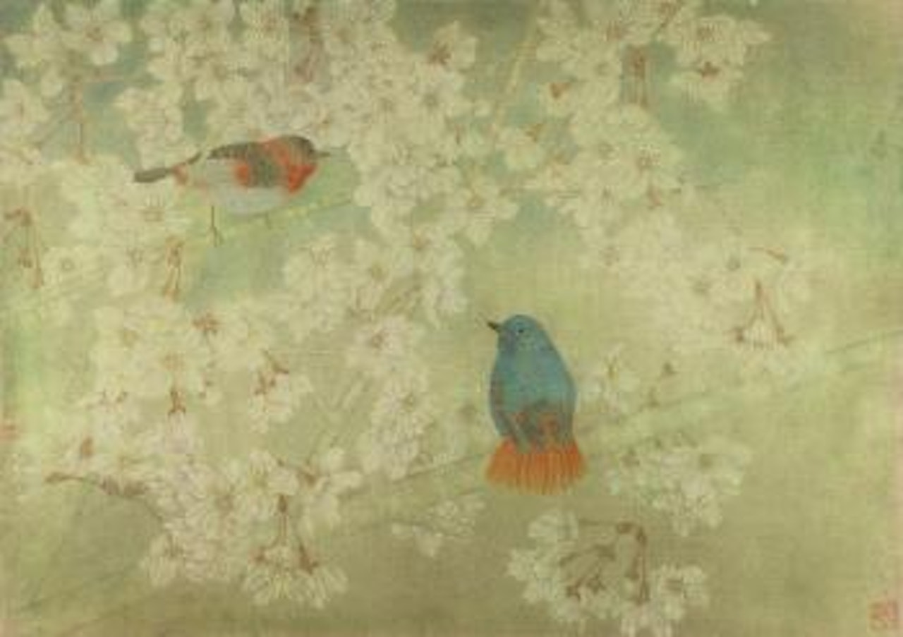 Perching by The Peach Blossoms by Jiang Hongwei