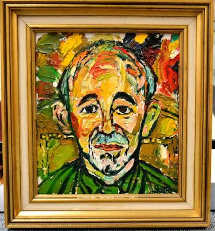 Head and shoulders portrait of Steve Race by John Bratby