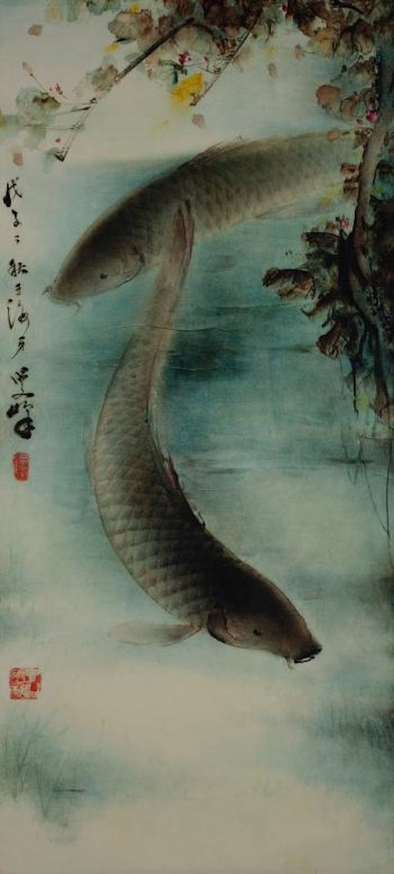 A pair of carp by Lee Man Fong