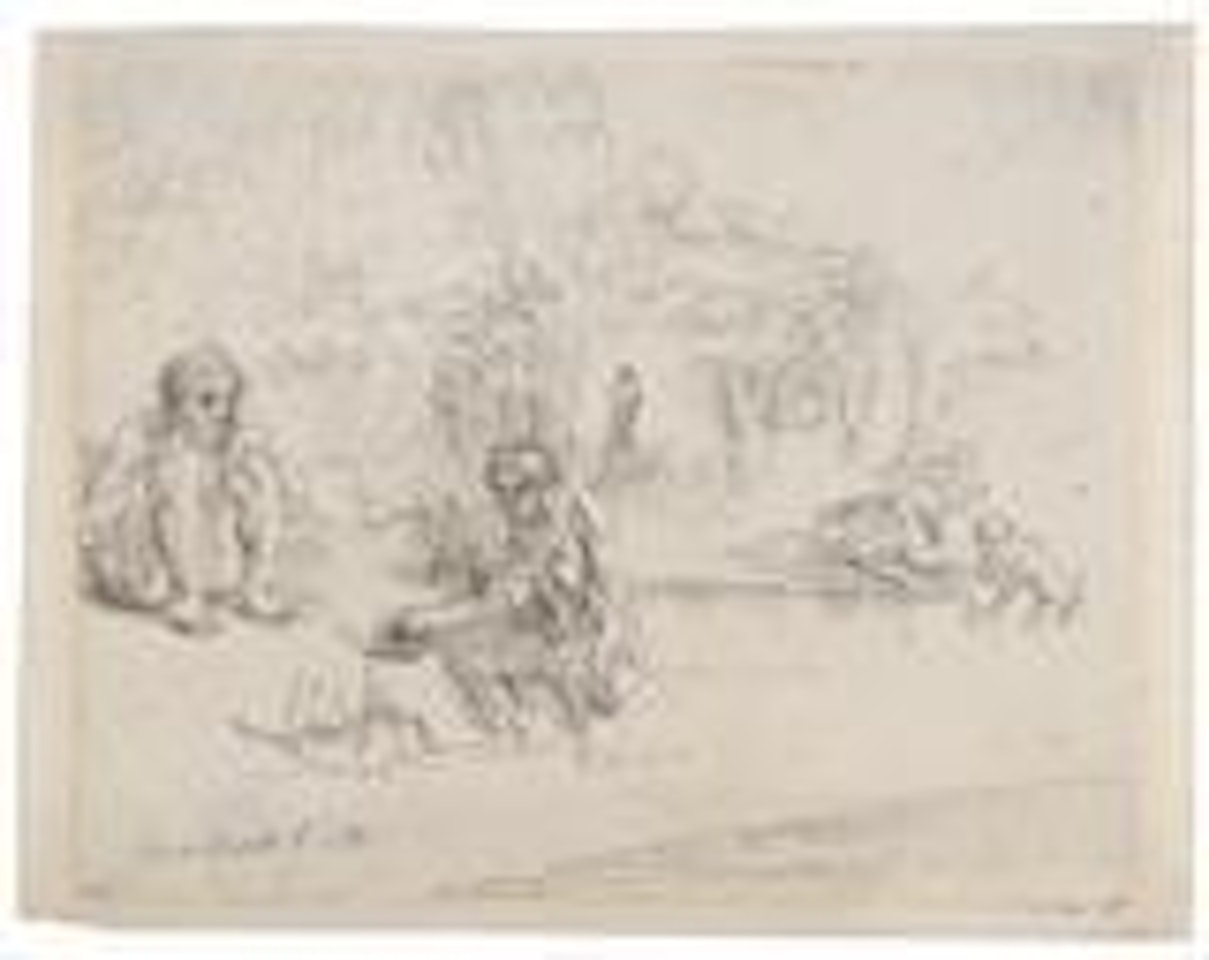 Men bathing by Attributed to Rembrandt Harmensz van Rijn