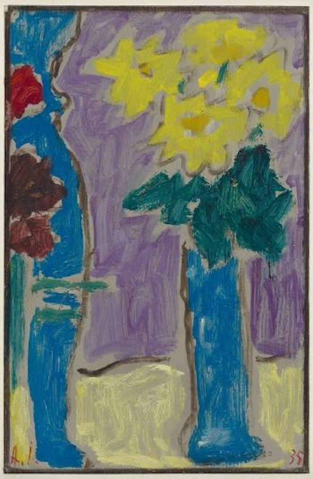 Stillleben: Gelbe Blumen in blauer Vase by Alexej von Jawlensky