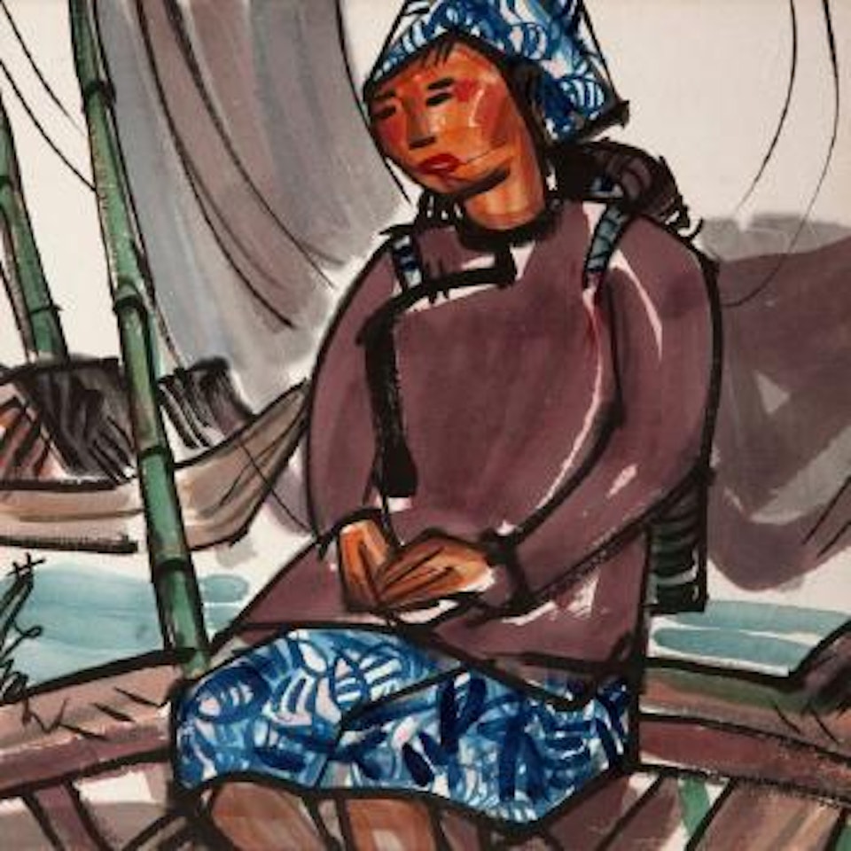 Jeune femme à la pêche by Lin Fengmian