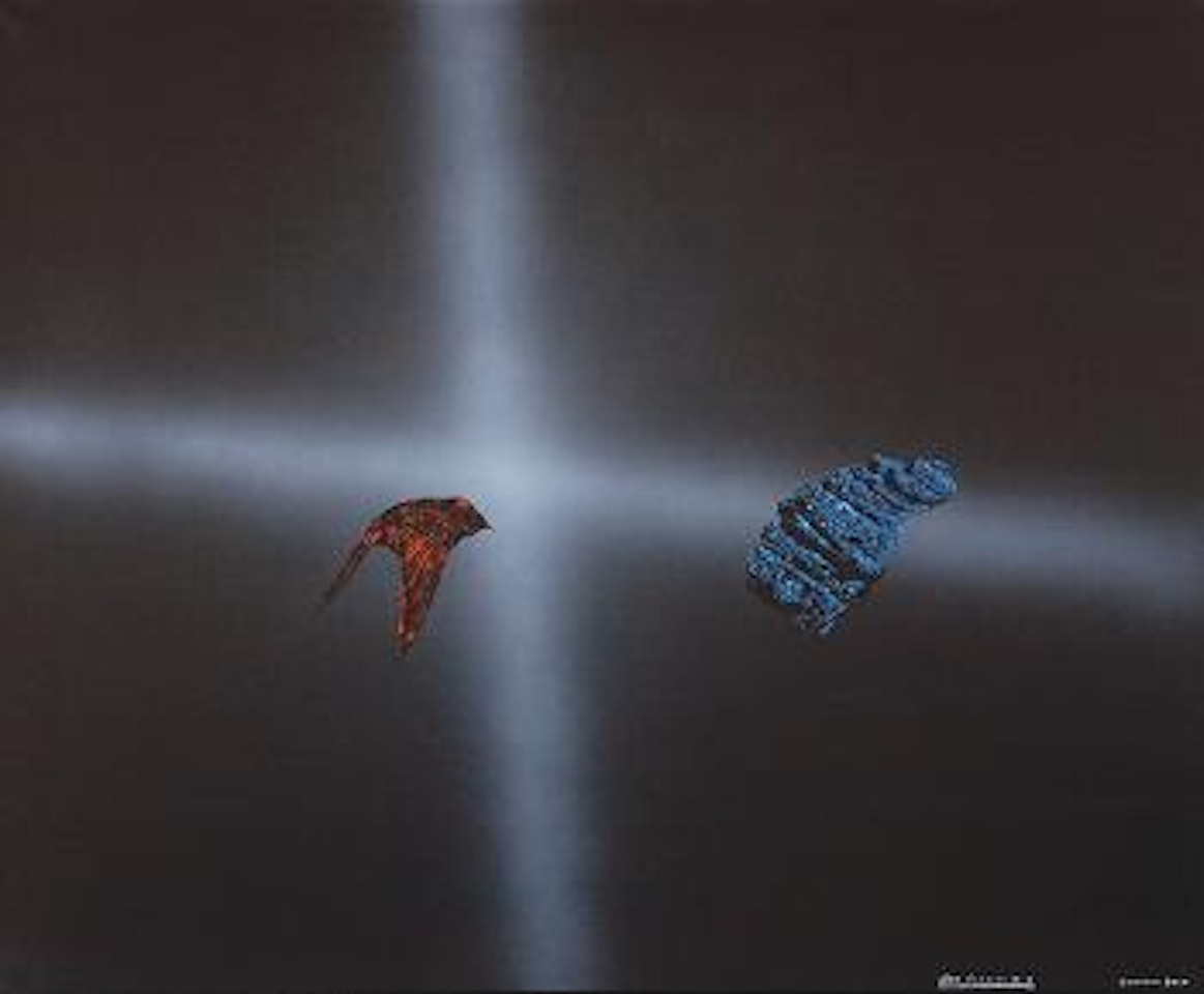 Red chasing blue by Shane Cotton