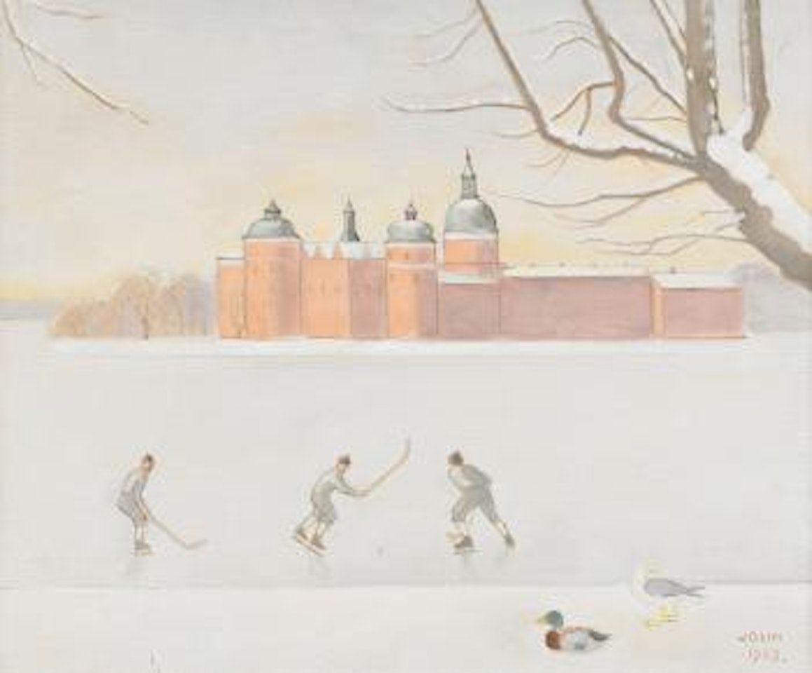 Bandyspelare vid Gripsholms slott by Einar Jolin