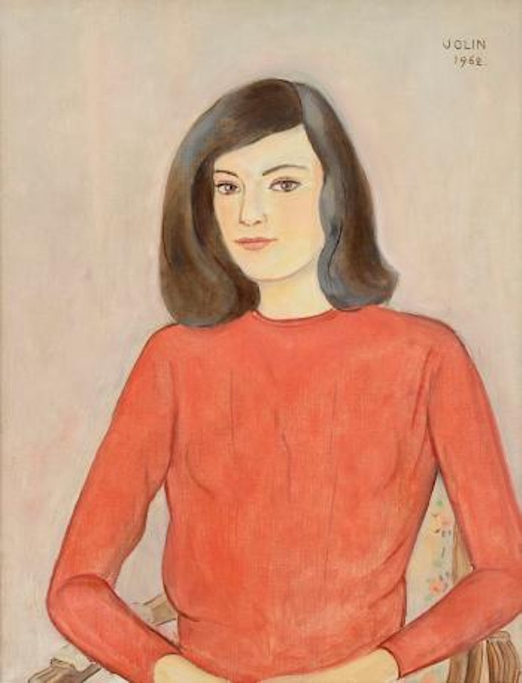 Sittande modell i röd jumper by Einar Jolin