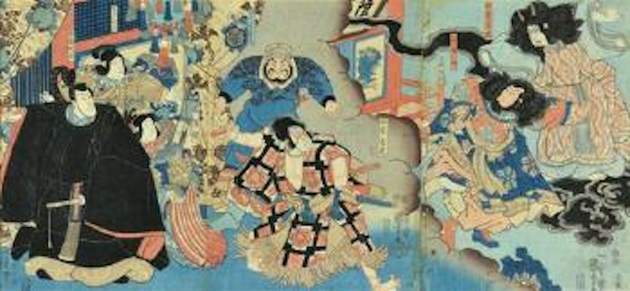 Samurai preparing for battle by Utagawa Kuniyoshi