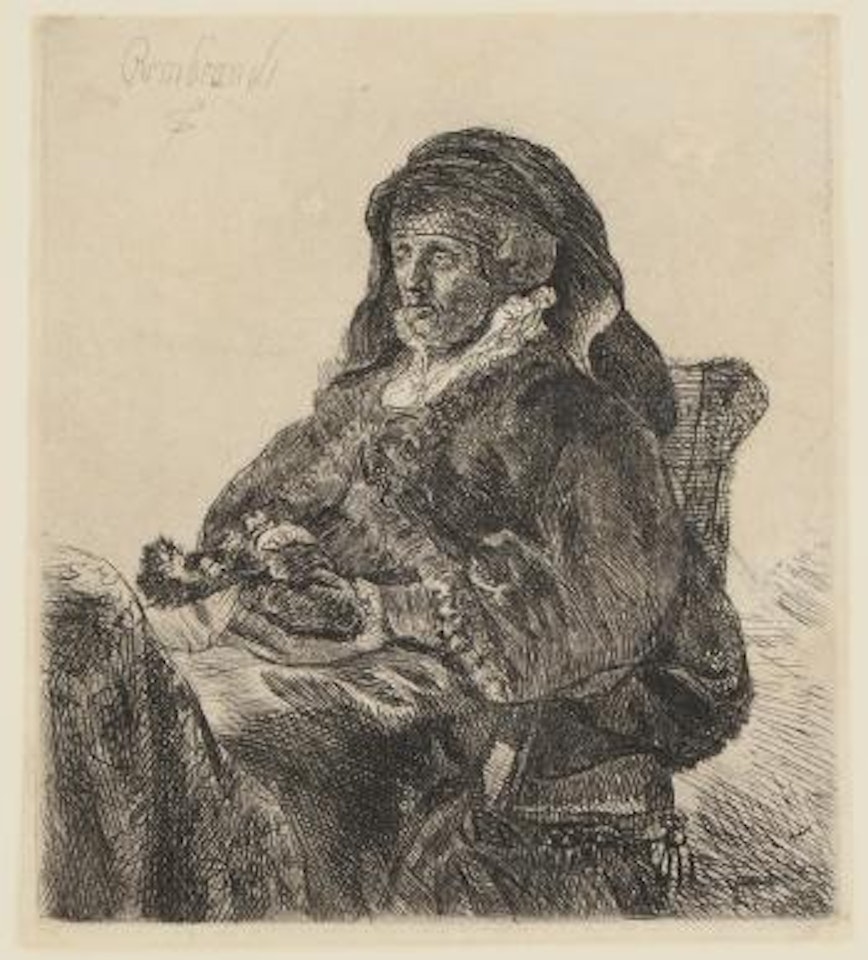 The artist's mother, seated in widow's dress and black gloves by Attributed to Rembrandt Harmensz van Rijn
