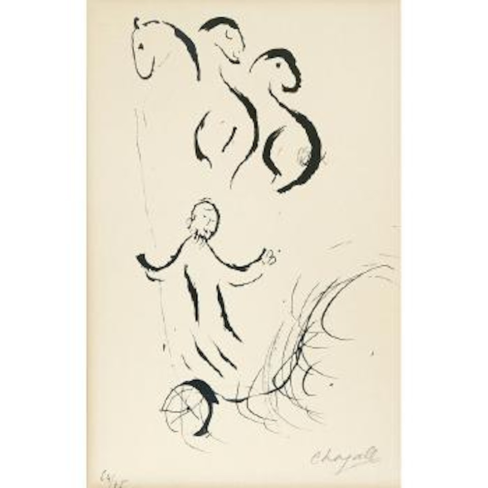 Elijah is taken to Heaven, Pl. 28, from La Bible (M. 145; C. bk. 25) by Marc Chagall