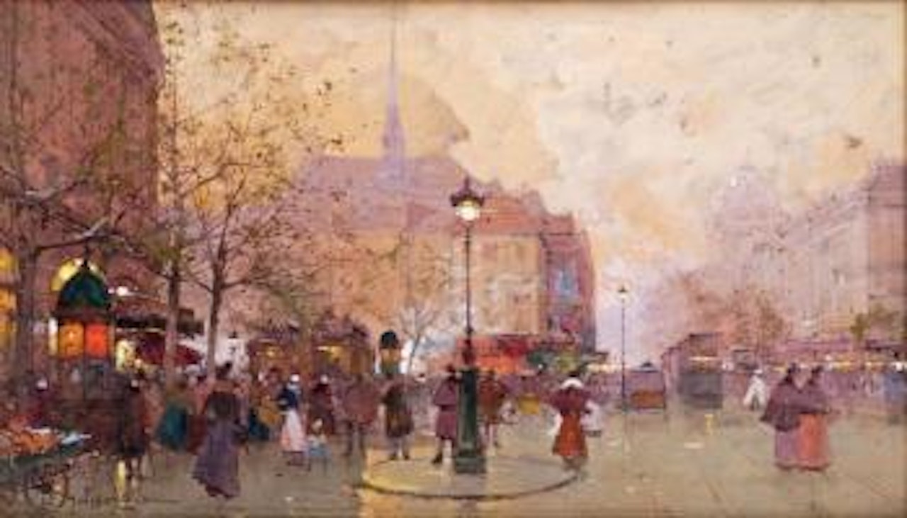 Paris, La Place Saint-Michel by Eugene Galien-Laloue