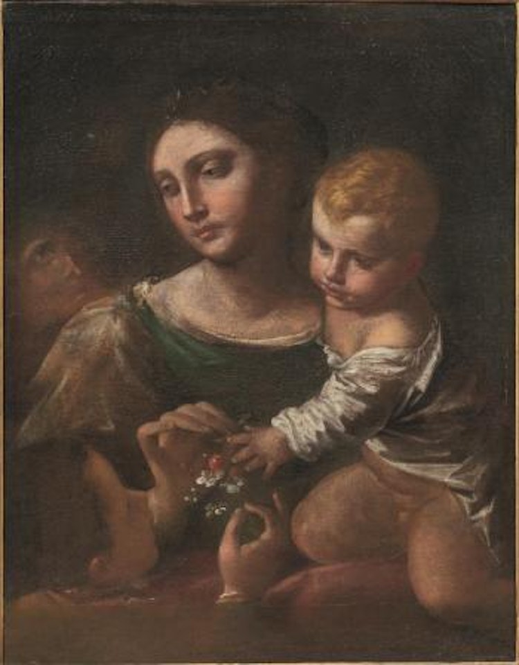 Madonna con Bambino e due figure in adorazione by BOLOGNESE SCHOOL