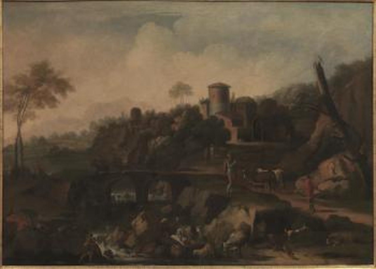 Paesaggio con pastori e viandanti by North European School by Roman School