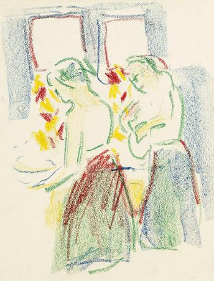 Zwei Mädchen bei der Toilette by Ernst Ludwig Kirchner