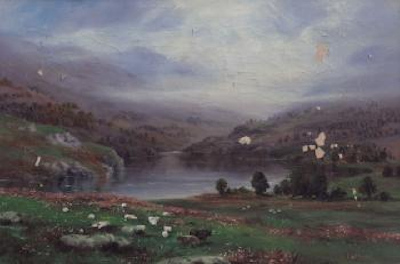 Pascolo sulle rive del lago by Italian School