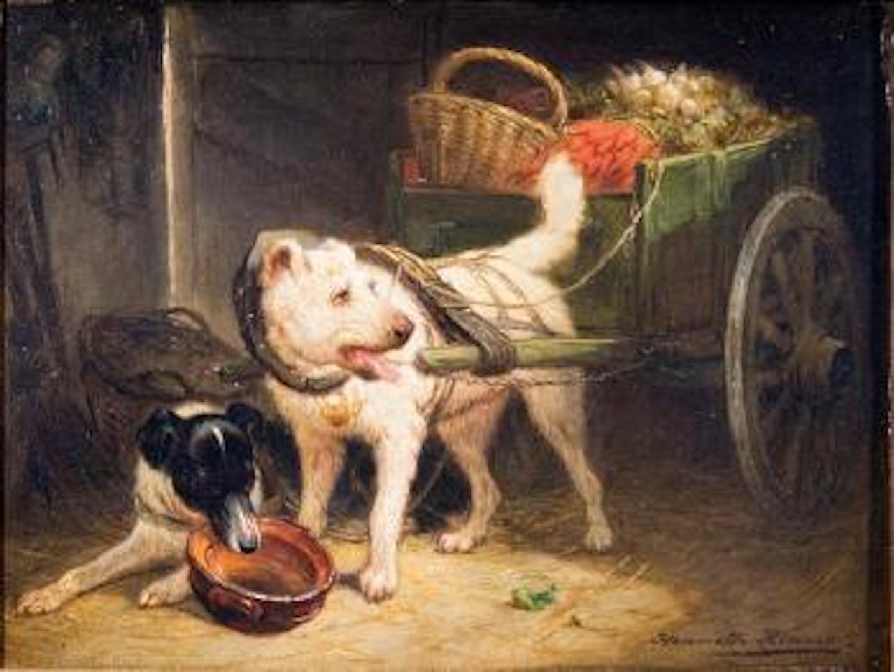 Two Dogs wtih a vegetable cart by Henriette Ronner-Knip