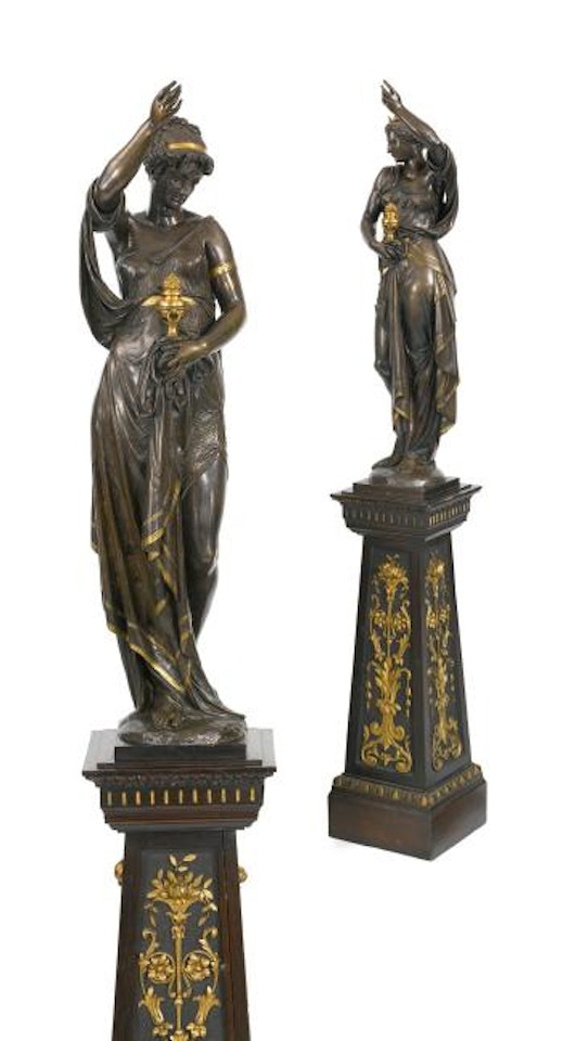 A pair of Néo-Grec figural torchères on pedestals by Albert-Ernest Carrier-Belleuse