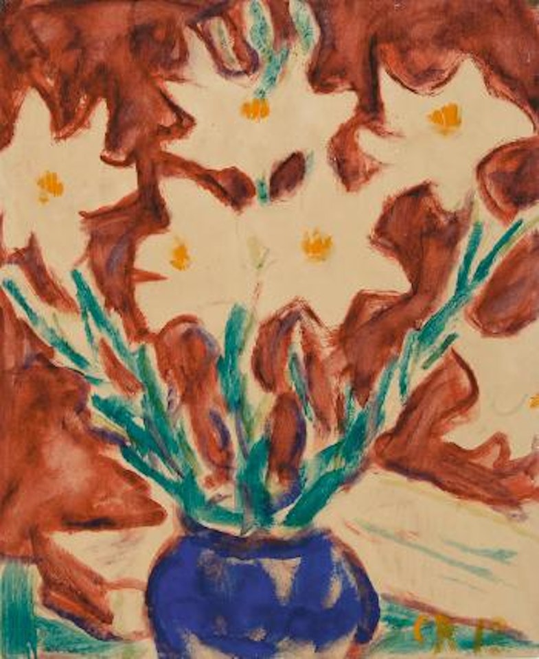Weiße Lilien in blauer Vase by Christian Rohlfs