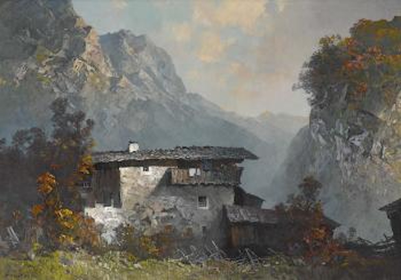 Einödhof in Gebirgslandschaft by Oskar Mulley