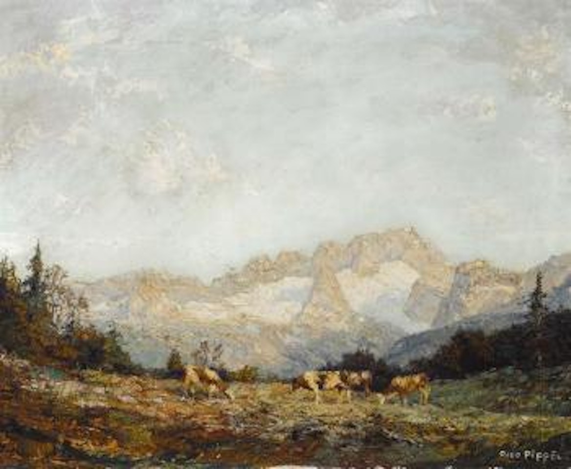 Kühe in Gebirgslandschaft by Otto Pippel
