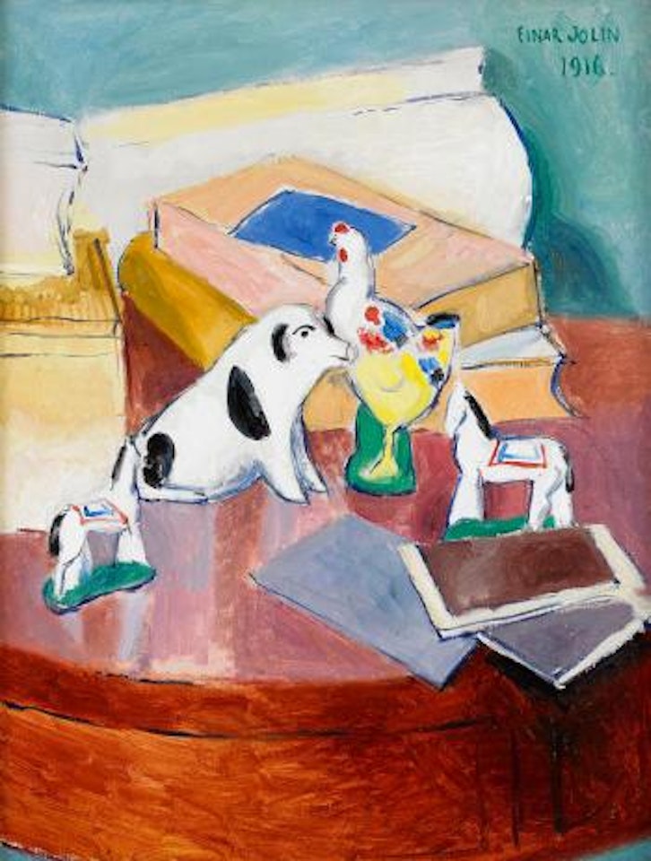 Stilleben med böcker och figuriner by Einar Jolin